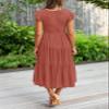 MEROKEETY Women's Summer Casual Ruffle Midi Dress V Neck Smocked Flowy Long Sun Dress, Rust, M view 4