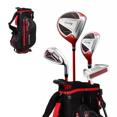 Aspire X-Lite Super Performance Junior Golf Club Set - Right-Handed Kids Golf Set with Driver, Hybrid, 7 Iron, Putter, Stand Bag & Headcovers - Red Ages 3-5