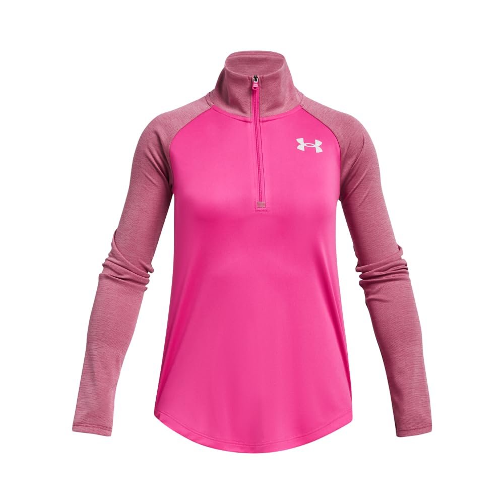 Under Armour Girls Tech Graphic Half Zip Hoodie, (652) Rebel Pink / / Metallic Silver, X-Large