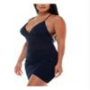 EMERALD SUNDAE Womens Navy Stretch Zippered Darted Asymmetrical Spaghetti Strap V Neck Above The Knee Cocktail Faux Wrap Dress XS view 3