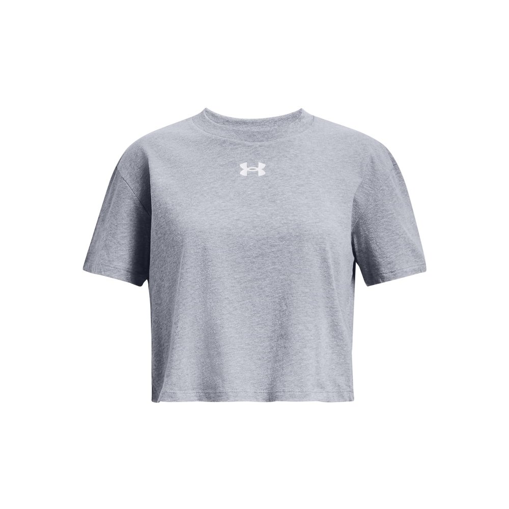 Under Armour Girls Crop Sportstyle Logo Short Sleeve, (035) Steel Light Heather / / White, Large