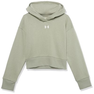 Under Armour Girls Rival Fleece Crop Hoodie, (504) Grove Green / / White, X-Small
