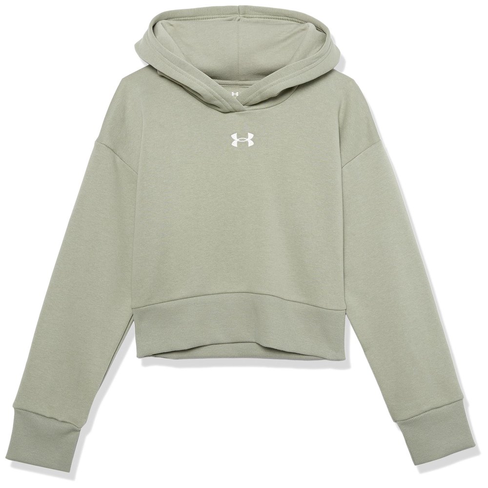 Under Armour Girls Rival Fleece Crop Hoodie, (504) Grove Green / / White, X-Small