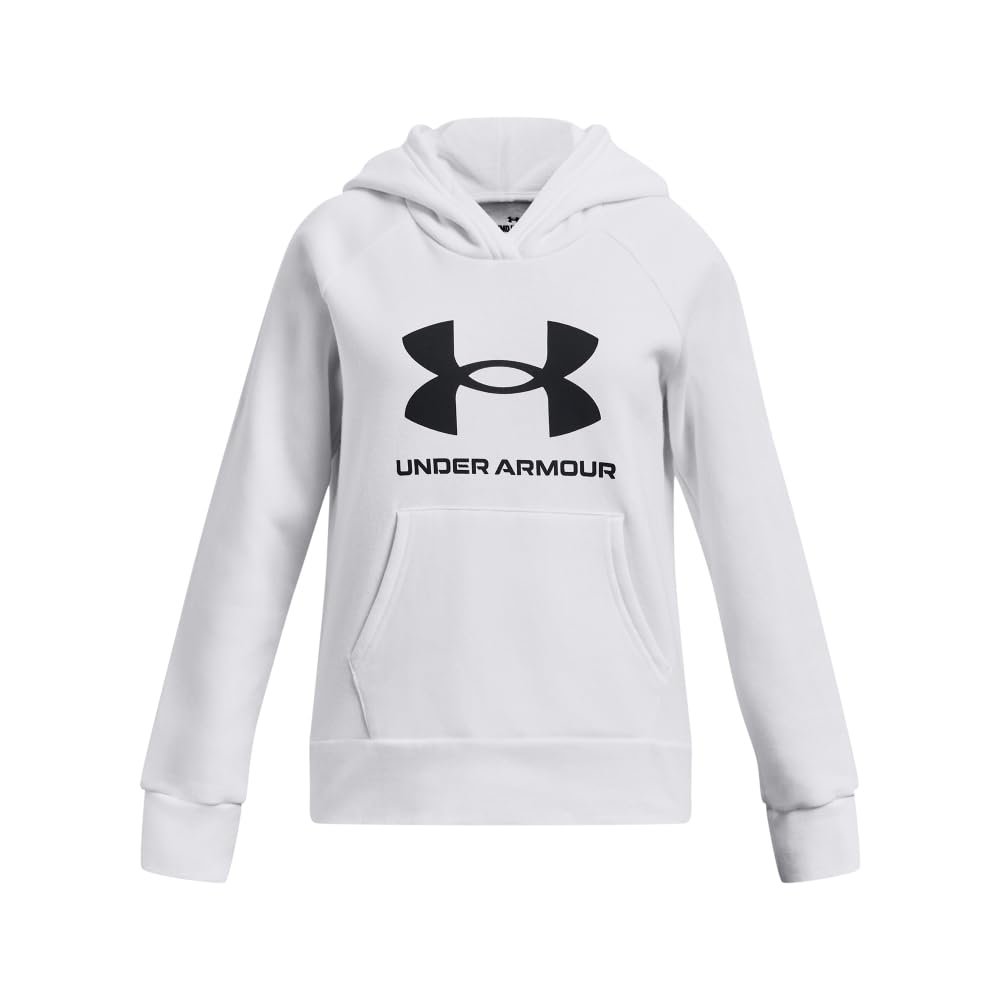 Under Armour girls Rival Fleece Big Logo Hoodie, (100) White / / Black, X-Small