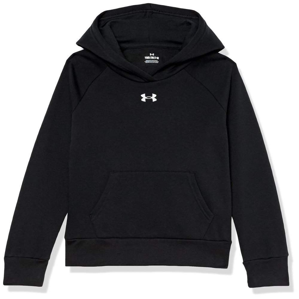 Under Armour girls Rival Fleece Hoodie, (001) Black / / White, Small