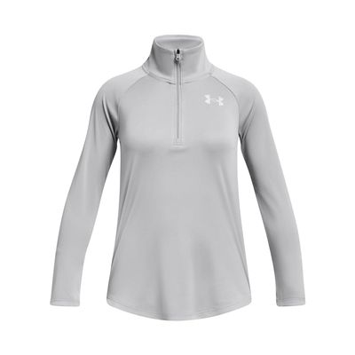 Under Armour Girls Tech Graphic Half Zip Hoodie, (012) Mod Gray Light Heather / / Metallic Silver, X-Large