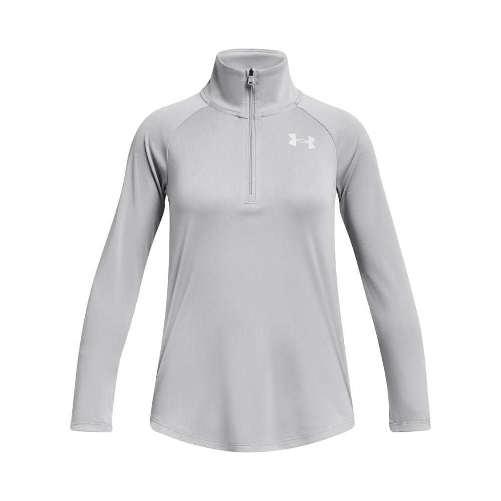 Under Armour Girls Tech Graphic Half Zip Hoodie, (012) Mod Gray Light Heather / / Metallic Silver, X-Large