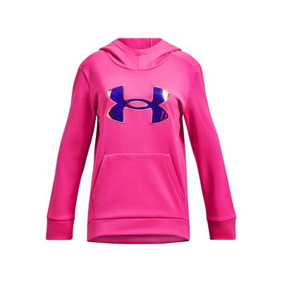 Under Armour girls ArmourFleece Iridescent Big Logo Hoodie, (652) Rebel Pink / / Iridescent, Small