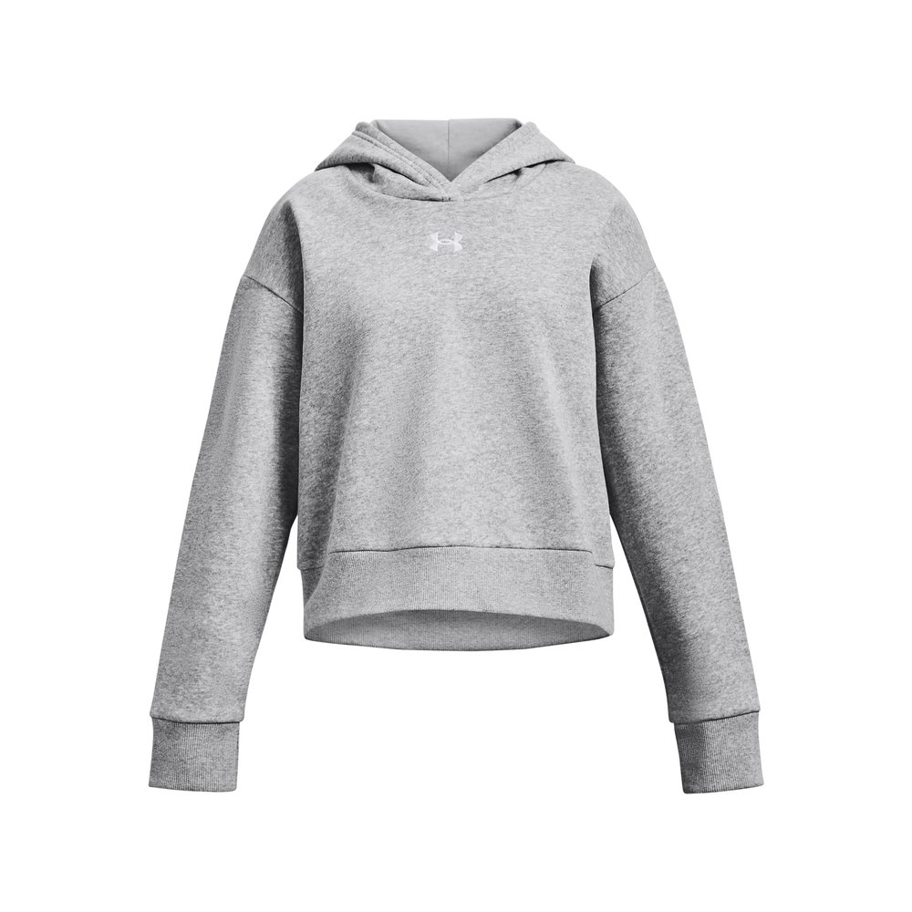 Under Armour Girls Rival Fleece Crop Hoodie, (012) Mod Gray Light Heather / / White, Medium