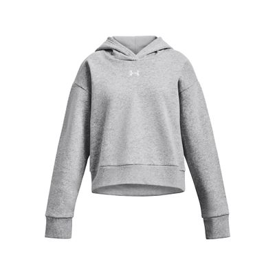 Under Armour Girls Rival Fleece Crop Hoodie, (012) Mod Gray Light Heather / / White, Large