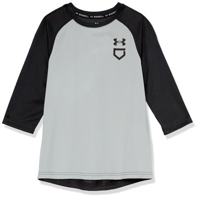Under Armour Boys Utility 3/4 Performance Shirt, (011) Mod Gray Full Heather/Black/Black, Medium