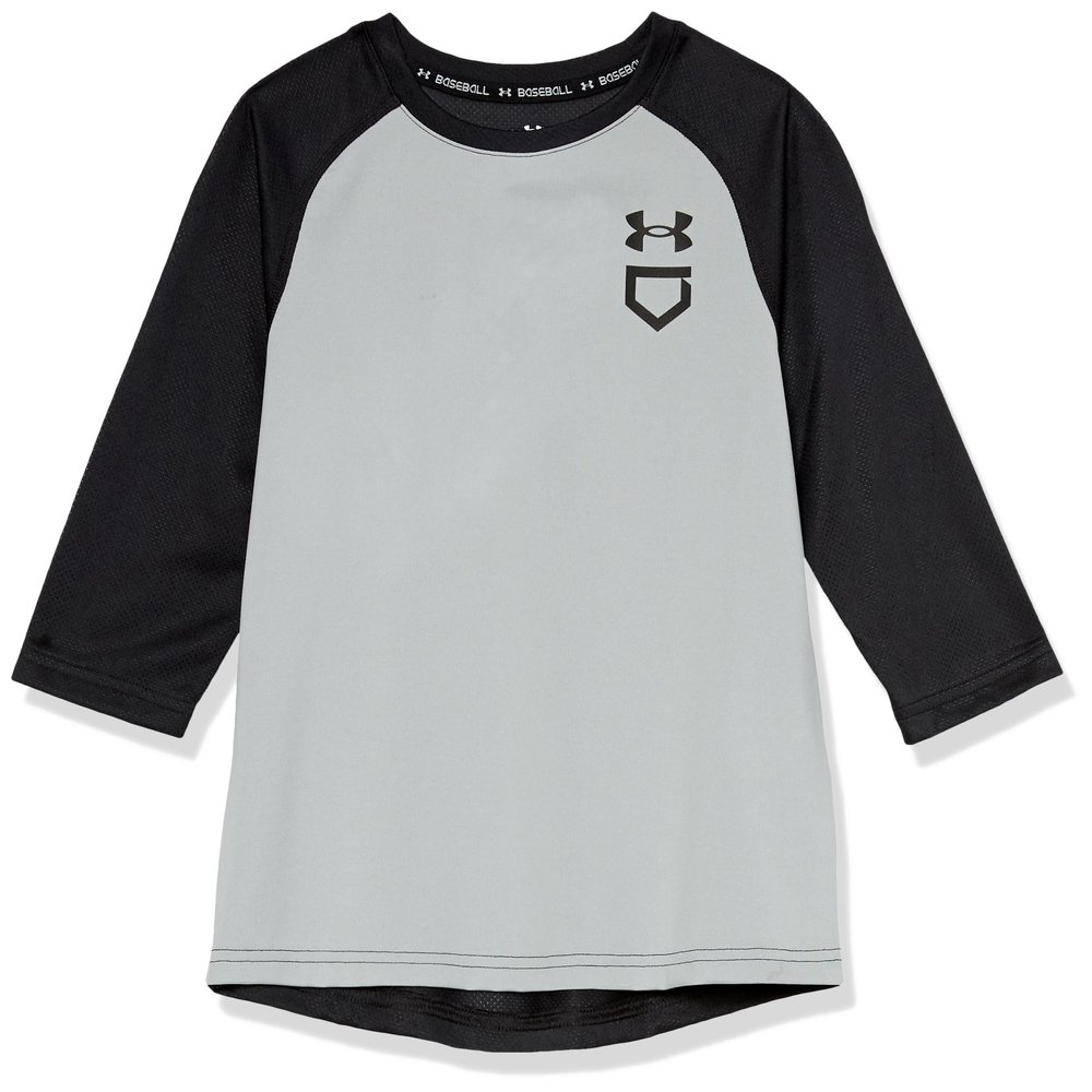 Under Armour Boys Utility 3/4 Performance Shirt, (011) Mod Gray Full Heather/Black/Black, Medium