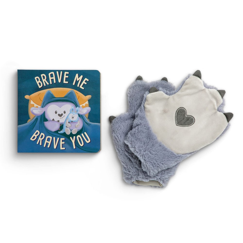 DEMDACO Brave Me Brave You Blue and Grey Hardboard Book and Monster Mittens Set of 2