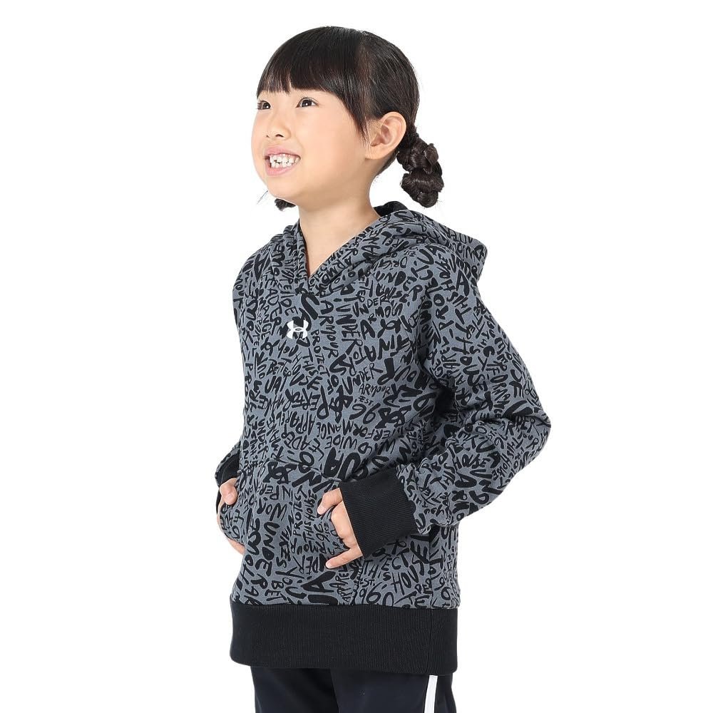 Under Armour girls Rival Fleece Printed Hoodie, (001) Black / / White, Medium