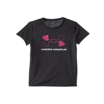 Under Armour Girls Tech Big Logo Short Sleeve T Shirt, (001) Black / / Rebel Pink, Small
