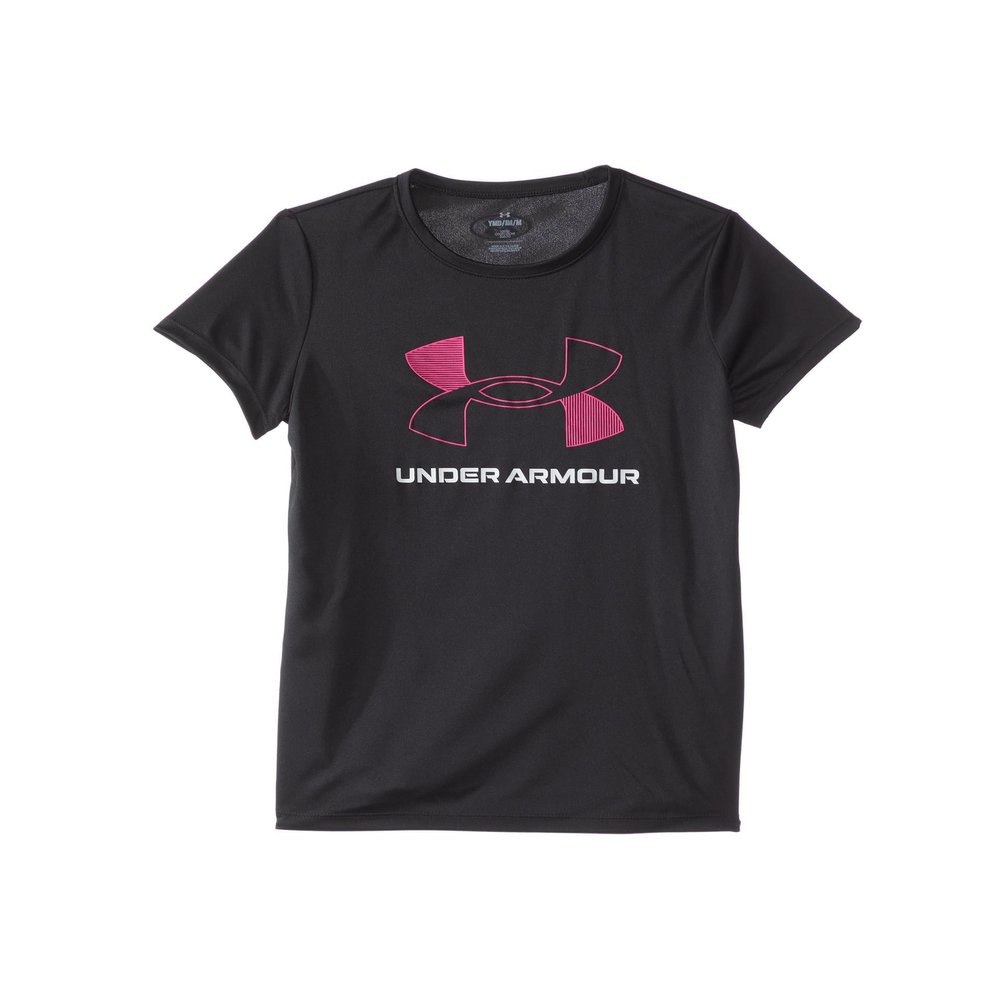 Under Armour Girls Tech Big Logo Short Sleeve T Shirt, (001) Black / / Rebel Pink, Small
