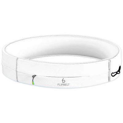 FlipBelt Zipper Running Belt for Phone and Small Accessories, Exercise Waist Pouch for Women and Men, White, L