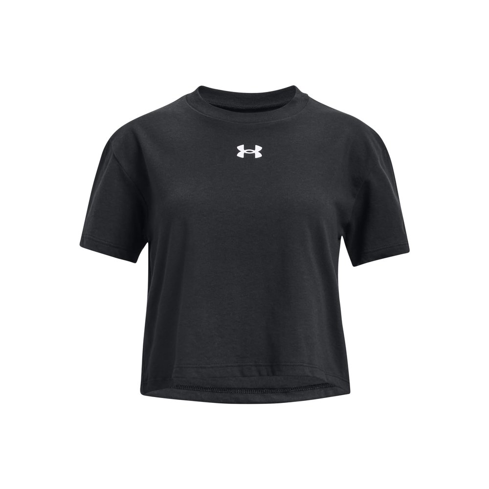 Under Armour Girls Crop Sportstyle Logo Short Sleeve, (001) Black / / White, Large