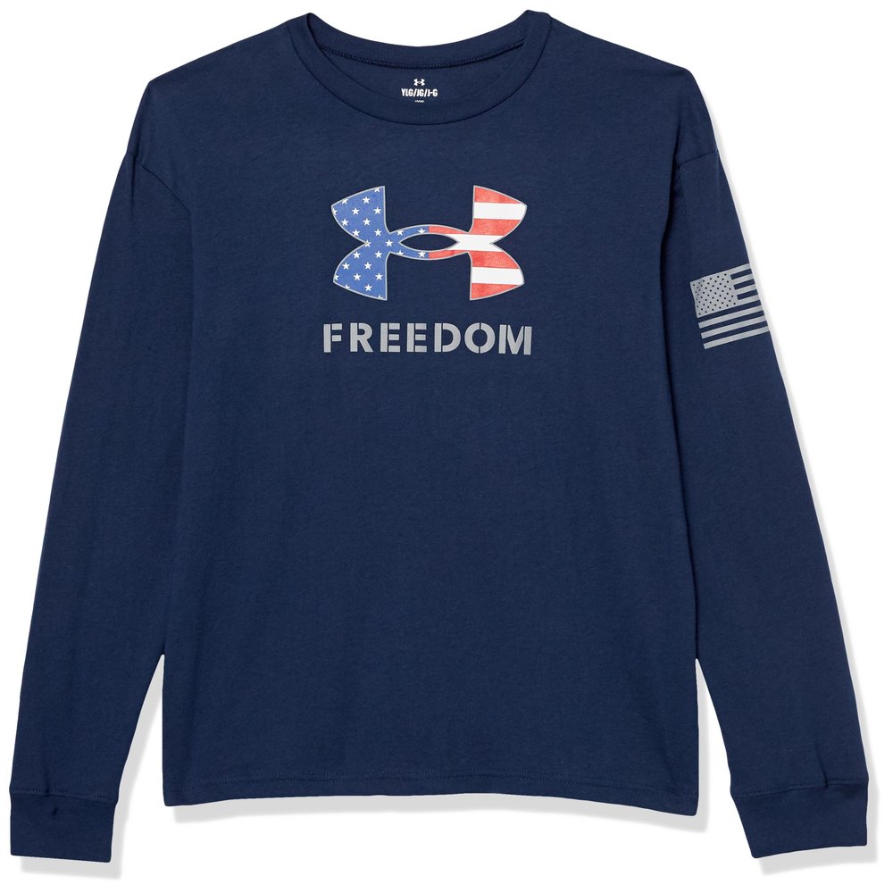 Under Armour Boys Freedom Logo Long Sleeve, (408) Academy / / Steel, X-Large