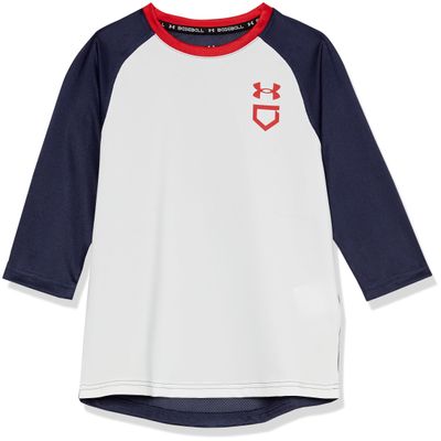 Under Armour Boys Utility 3/4 Performance Shirt, (100) White/Midnight Navy/Red, Large