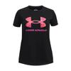 Under Armour Girls Tech Print Big Logo Short Sleeve Crew, (004) Black / / Rebel Pink, X-Large view 1
