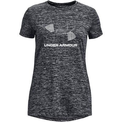 Under Armour Girls Tech Big Logo Twist Short Sleeve T Shirt, (001) Black / / White, Medium