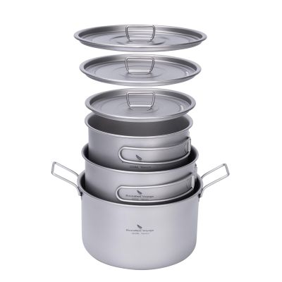 Boundless Voyage Titanium Pot Portable Camping Cookware Lightweight Cooking Pot Set for Outdoor Cooking Traveling Backpacking Hiking Trekking Picnic (3 Pcs Set)