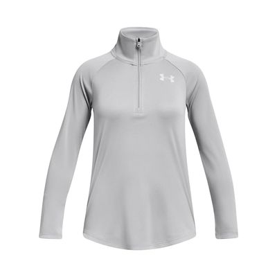 Under Armour Girls Tech Graphic Half Zip Hoodie, (012) Mod Gray Light Heather / / Metallic Silver, Small