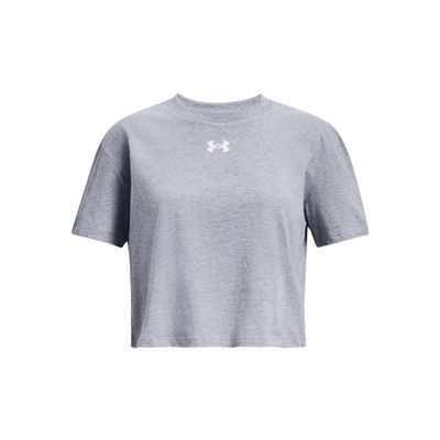 Under Armour Girls Crop Sportstyle Logo Short Sleeve, (035) Steel Light Heather / / White, Small