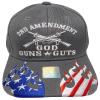 2nd Amendment God Guns Guts USA Flames On Bill Grey Gray Polyester Cotton Blend Adjustable Baseball Ball Cap Hat view 3