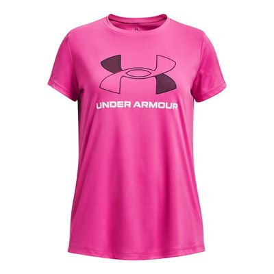 Under Armour Girls Tech Big Logo Short Sleeve T Shirt, (652) Rebel Pink / / Black, X-Small