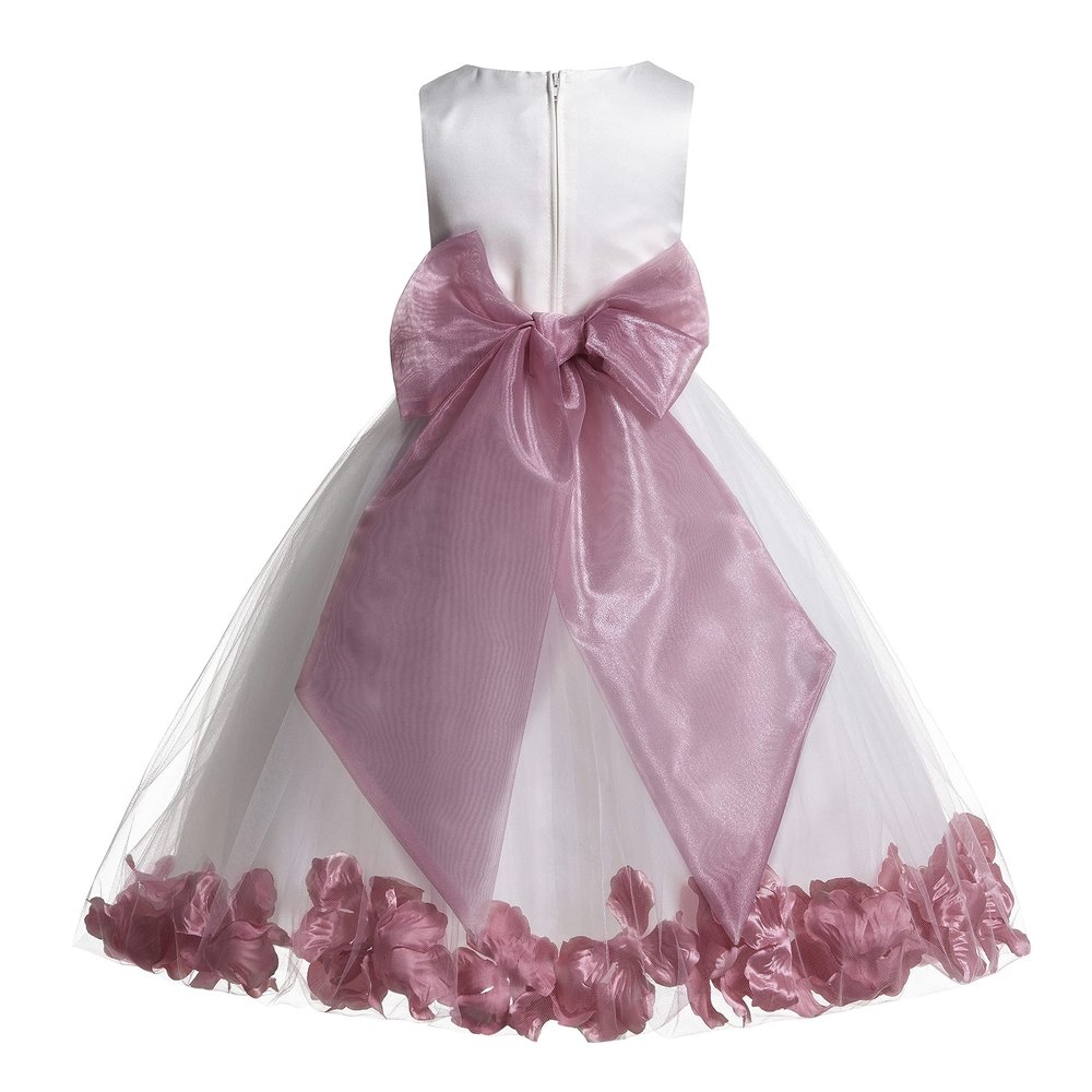 Wedding Pageant Floral Rose Petals Ivory Tulle Flower Girl Dress Toddler 007 M
