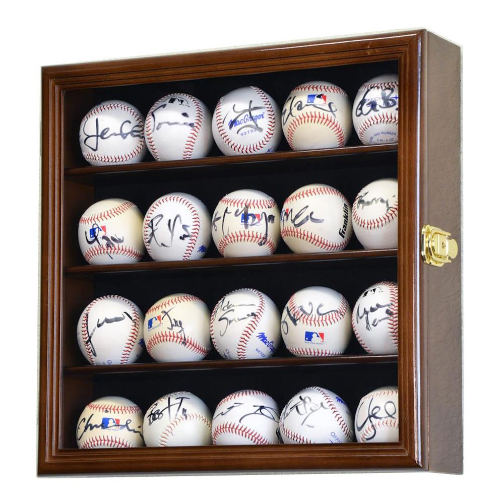 20 Baseball Ball Display Case Cabinet (Walnut)
