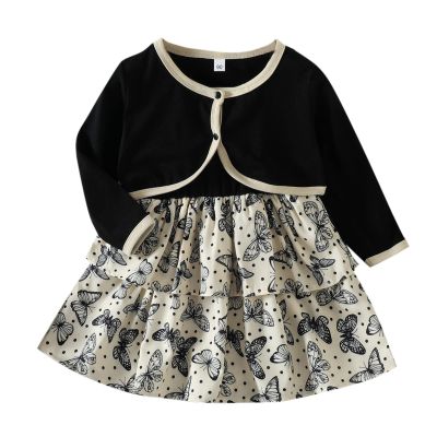 SZZY Toddler Girls Sleeveless Cartoon Prints Princess Dress Ruffles Robe Cloak Set Girls Dresses Winter (Black, 12-18 Months)