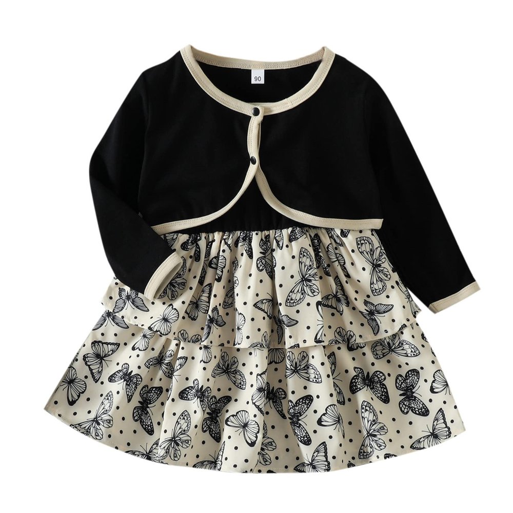 SZZY Toddler Girls Sleeveless Cartoon Prints Princess Dress Ruffles Robe Cloak Set Girls Dresses Winter (Black, 12-18 Months)