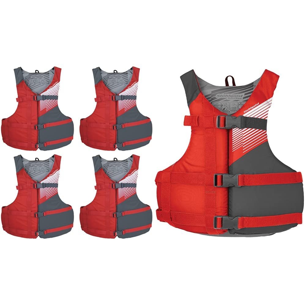 Stohlquist Fit Adult PFD Life Vest Pack of 4 + Stohlquist FIT Youth High Mobility PFD Life Jacket Vest