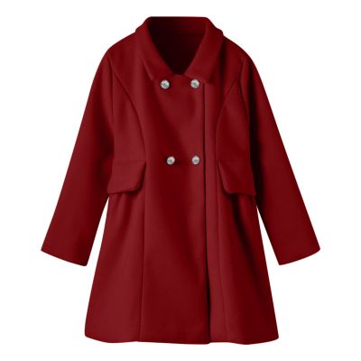 Toddler Baby Girls Wool Coat Winter Warm Double Breasted Trench Coat Kids Windproof Jacket Outwear (Red, 5-6 Years)