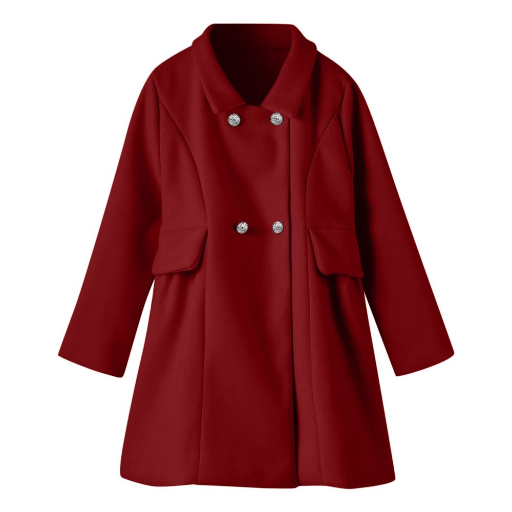 Toddler Baby Girls Wool Coat Winter Warm Double Breasted Trench Coat Kids Windproof Jacket Outwear (Red, 5-6 Years)