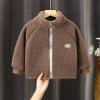 Kids Toddler Boys Girls Solid Long Sleeve Jacket Patchwork Letter Fleece Winter Coats Outer Outwear (Brown, 3-4 Years) view 2