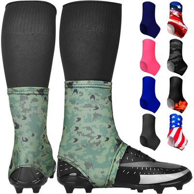 Exxact Sports Spats Football Cleat Covers - Keep Your Laces Tied and Cleats Clean, Football Spats for Cleats, Perfect for Baseball, Soccer, Lacrosse, Hockey (Green Camo, Large)