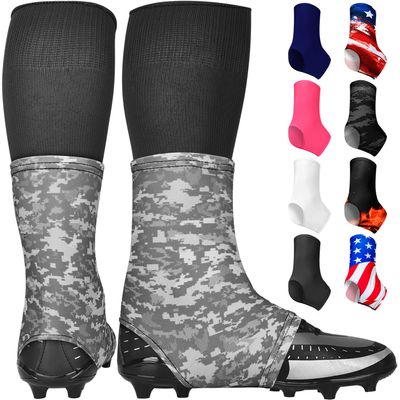 Exxact Sports Spats Football Cleat Covers - Keep Your Laces Tied and Cleats Clean, Football Spats for Cleats, Perfect for Baseball, Soccer, Lacrosse, Hockey (Grey CAMO, X-Large)