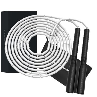 ATHVERV Pvc Freestyle Long Handle Beaded Jump Rope 10 Ft, 1 Inch Beaded Skipping Rope For Tricks (White)