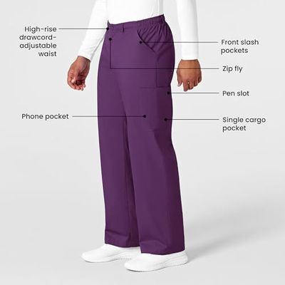 WonderWink Men's Cargo Pant, Eggplant, 3X-Large Tall