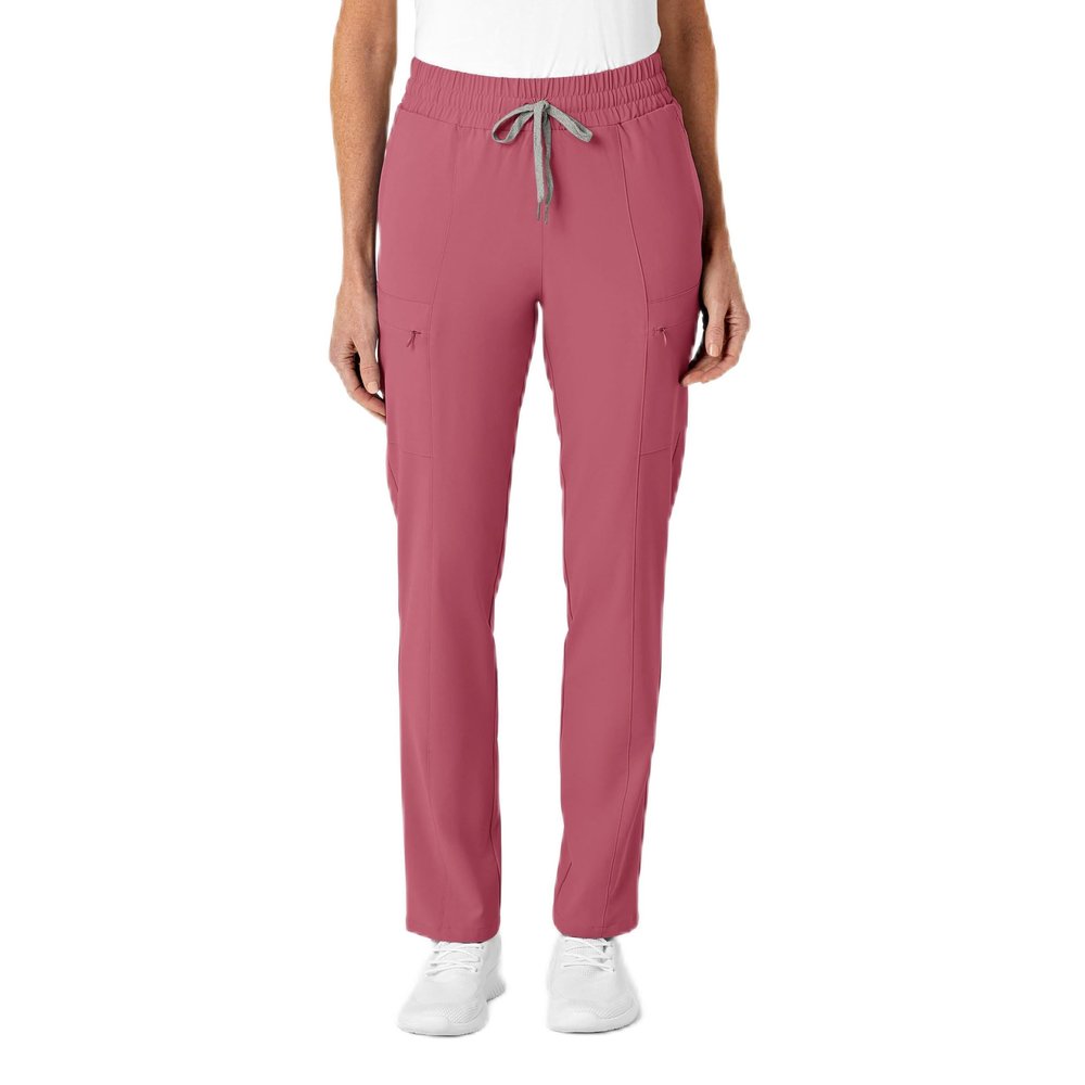 WonderWink Renew Women's High Waist Slim Cargo Scrub Pant, Rosebud, 1X