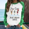 Dear Santa Just Bring Wine Shirts Womens Christmas Graphic T-Shirt O-Neck Sweatshirt Patchwork Blouse 2025 Xmas Tops view 2