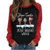 Dear Santa Just Bring Wine Shirts Womens Christmas Graphic T-Shirt O-Neck Sweatshirt Patchwork Blouse 2025 Xmas Tops view 1