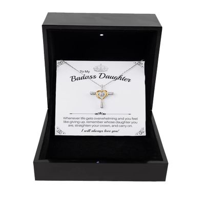 Cross Dancing Necklace Luxury Box Badass Daughter, Cross Necklace, Pendant Jewelry, straighten Your Crown, Daughter Gift, from mom, from dad, Daught