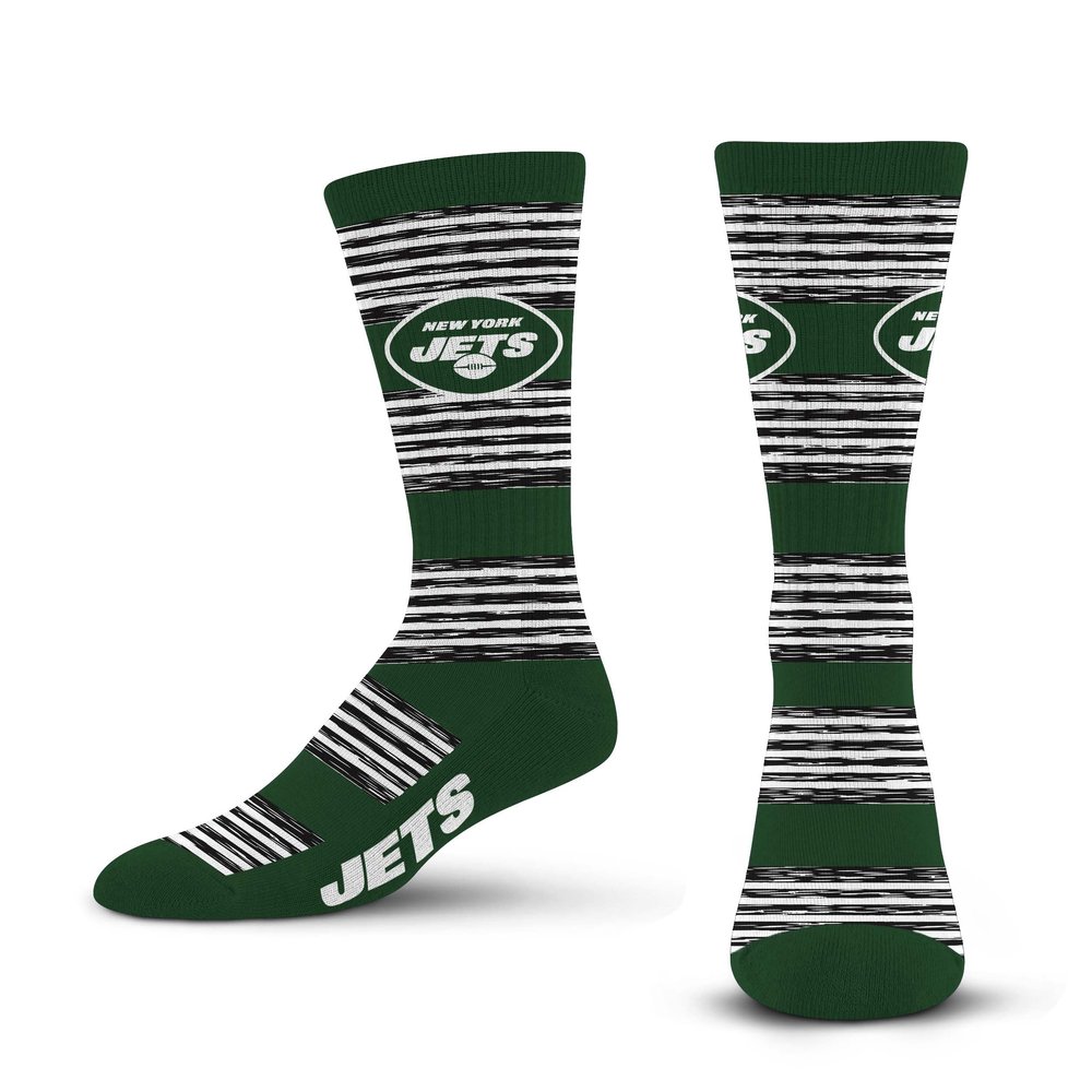 For Bare Feet NFL NEW YORK JETS RMC Multi Stripe Crew Sock Team Color Large