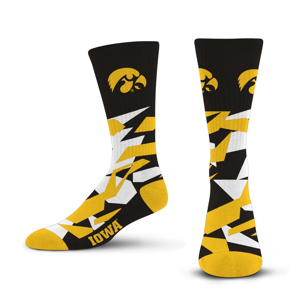 For Bare Feet NCAA IOWA HAWKEYES Shattered Camo Crew Sock Team Color Large