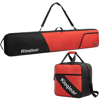 Kioqiear Padded Snowboard and Boot Bag Combo,Perfect for Snowboard Up to 165 cm and Boots Up to Size 13,Includes 1 Padded Snowboard Bag & 1 Padded Boot Bag.(RED)